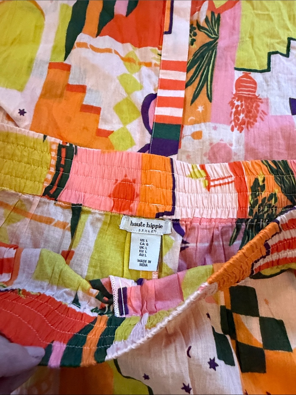 Haute Hippie Pink, Orange & Yellow Geometric Palm Women's Lounge Set Size Large - Picture 2 of 6